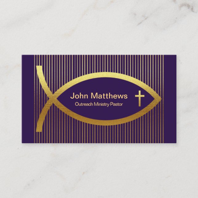 Striking Gold Lines Creative Gold Ichthus Ministry Business Card (Front)