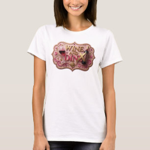 Striking Gold WINE AND DINE Artistic Motif T-Shirt