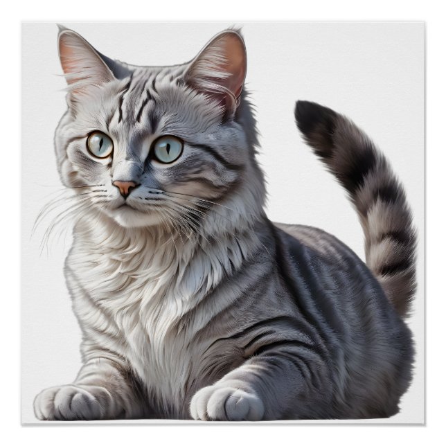 Striking Gray Tabby Cat with Green Eyes Poster (Front)