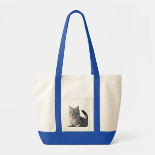 Striking Gray Tabby Cat with Green Eyes Tote Bag