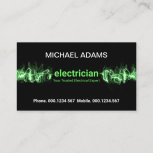 Striking Green Electric Lightning Wave Electrician Business Card