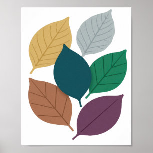 Striking Grey AUTUMN LEAVES Artistic Motif Poster