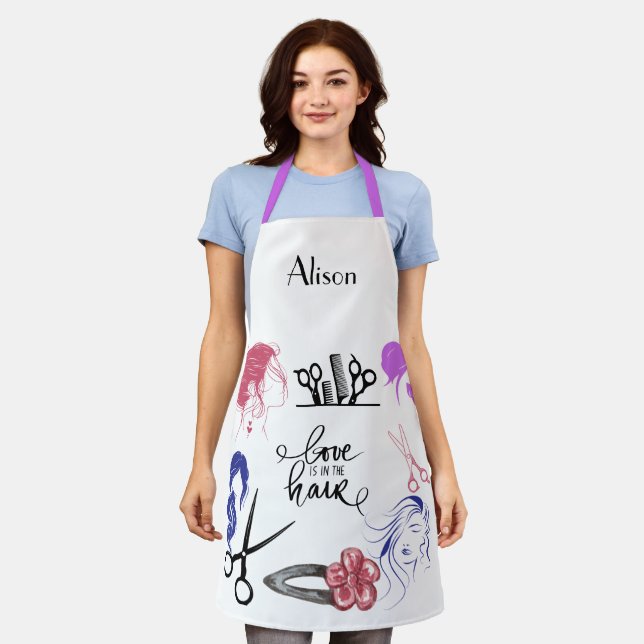 Striking Hairdresser's Apron. Editable Apron (Worn)