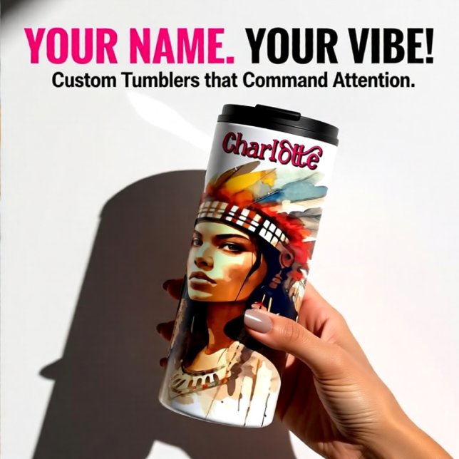 Striking Indigenous Woman: Sepia Watercolor Warbon Thermal Tumbler (Creator Uploaded)