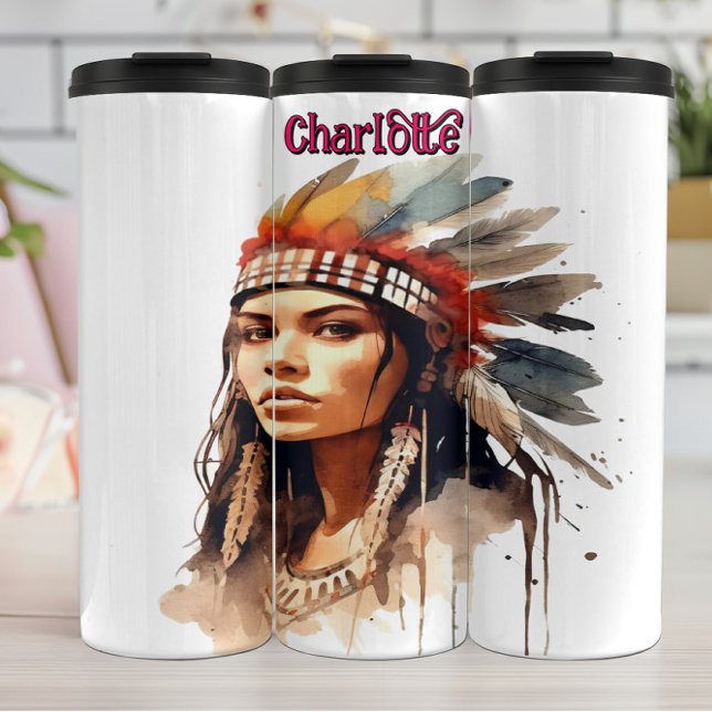 Striking Indigenous Woman: Sepia Watercolor Warbon Thermal Tumbler (Creator Uploaded)