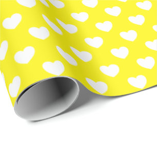 Striking Lemon Yellow With Cute Hearts Pattern Wrapping Paper