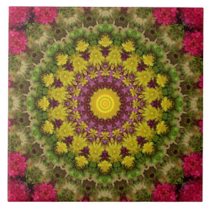 Striking Magenta, Lilac and Lime Green Mandala Art Tile