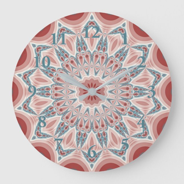 Striking Modern Kaleidoscope Mandala Fractal Art Large Clock (Front)