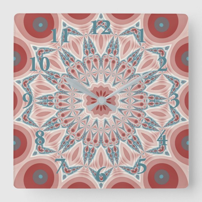 Striking Modern Kaleidoscope Mandala Fractal Art Square Wall Clock (Front)
