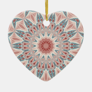 Striking Modern Kaleidoscope Mandala Fractal Heart Ceramic Tree Decoration