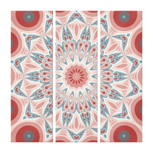 Striking Modern Kaleidoscope Mandala Triptych Canvas Print