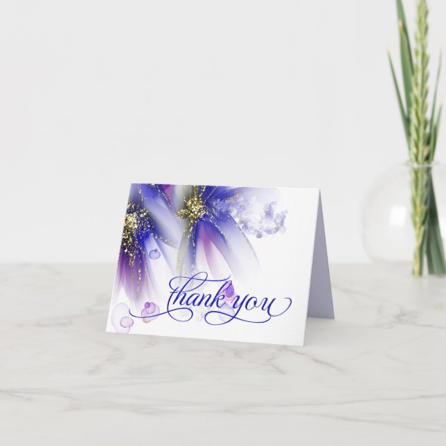 Striking Navy Purple Abstract Floral Thank You Card (Front)
