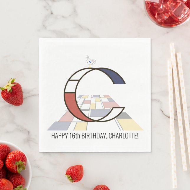 Striking Neoplasticism Style Monogram. Letter C Napkin (Insitu)