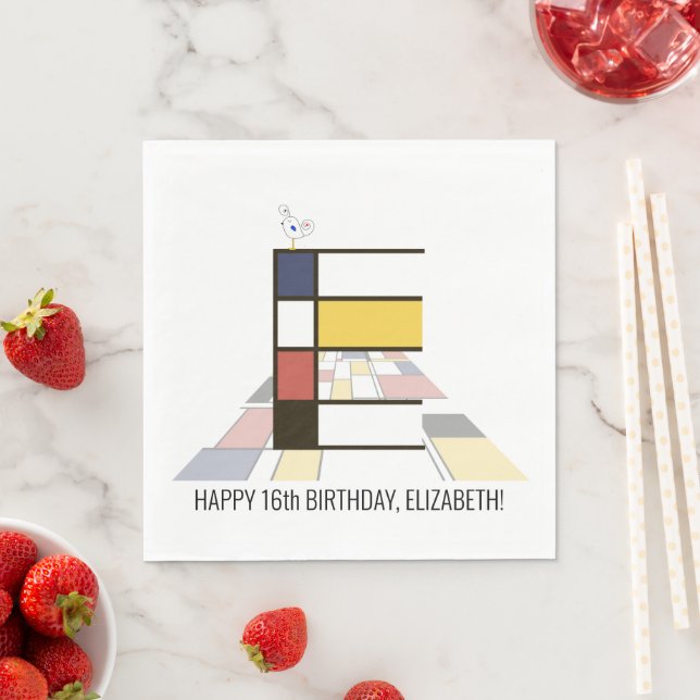 Striking Neoplasticism Style Monogram. Letter E Napkin (Insitu)