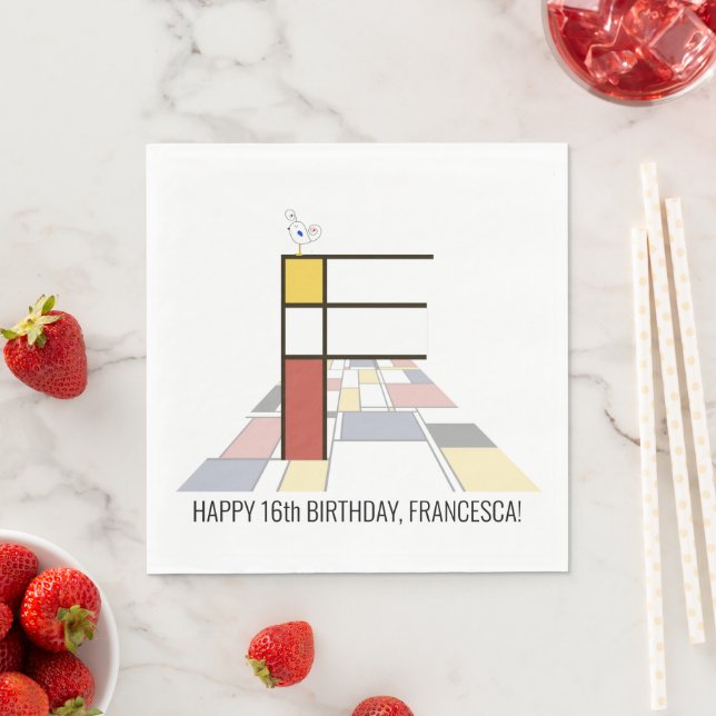 Striking Neoplasticism Style Monogram. Letter F Napkin (Insitu)