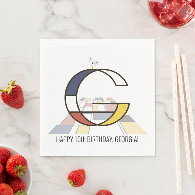 Striking Neoplasticism Style Monogram. Letter G Napkin (Insitu)