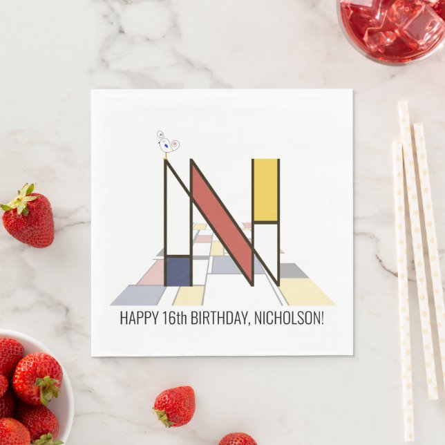Striking Neoplasticism Style Monogram. Letter N Napkin (Insitu)