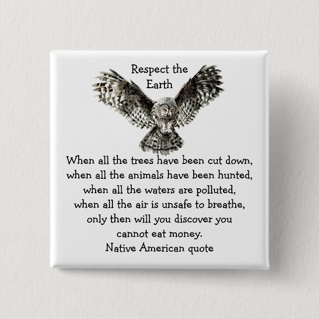 Striking Owl Respect the Earth Native American 15 Cm Square Badge (Front)