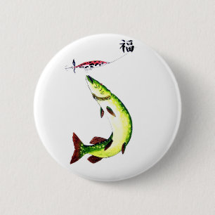 Striking Pike fishermans dream 6 Cm Round Badge