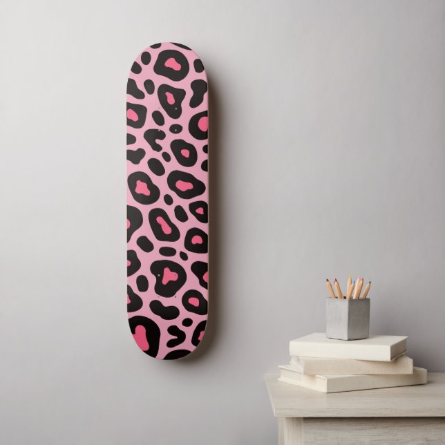 Striking Pink and Black Leopard Print Pattern Skateboard (Wall Art)