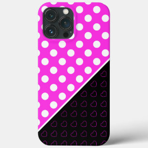 Striking Pink And Black With Big White Polka Dots iPhone 13 Pro Max Case