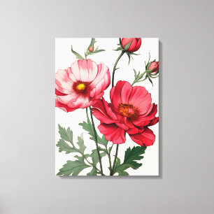 Striking Pink and Red Poppies Painting Canvas Print