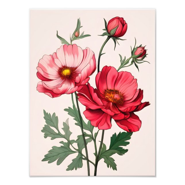 Striking Pink and Red Poppies Painting Photo Print (Front)