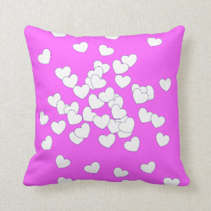 Striking Pink and White Hearts, Girls Cushion
