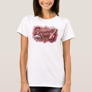 Striking Pink CHAMPAGNE TIME Artistic Motif T-Shirt