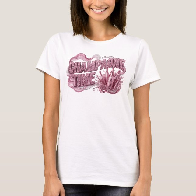 Striking Pink CHAMPAGNE TIME Slogan Tee (Front)