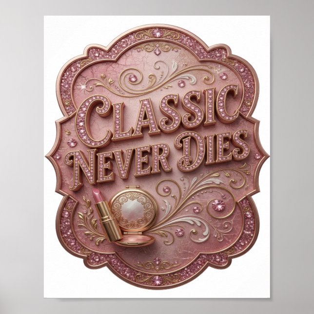 Striking Pink CLASSIC NEVER DIES Graphic Tee Poster (Front)