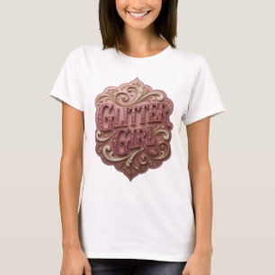 Striking Pink GLITTER GIRL Quote Design T-Shirt