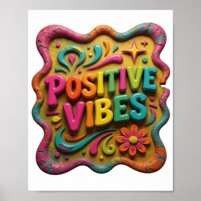 Striking Pink POSITIVE VIBES Text Design Poster (Front)