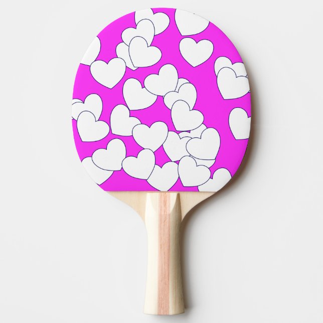 Striking Pink With White Hearts Ping Pong Paddle (Front)