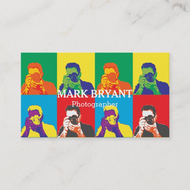 Striking Pop Art Camera Photographer Business Card (Front)
