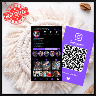 Striking Purple Fitness Coach Instagram QR Business Card