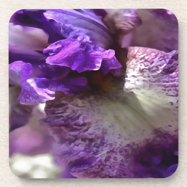 Striking Purple, Violet and Mauve Iris Abstract Coaster (Front)