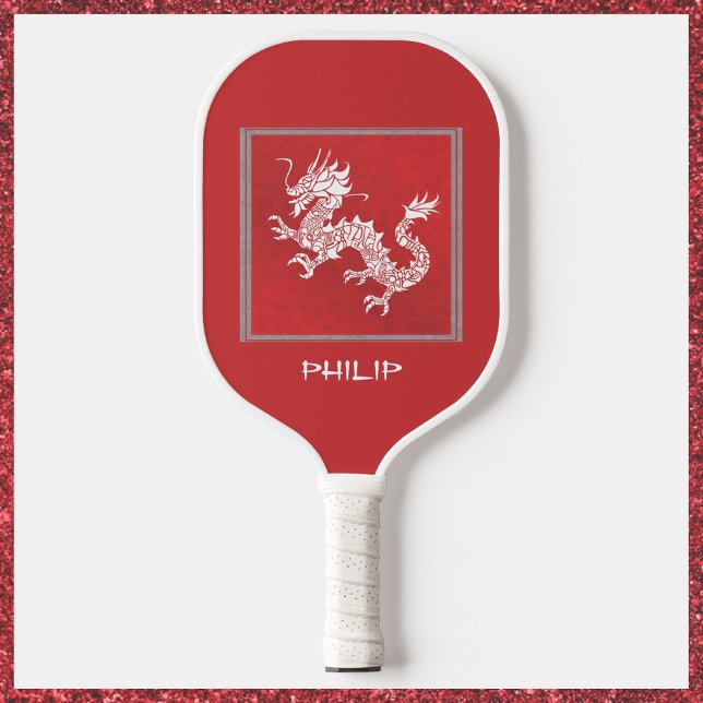 Striking Red and White Dragon  Pickleball Paddle (Creator Uploaded)