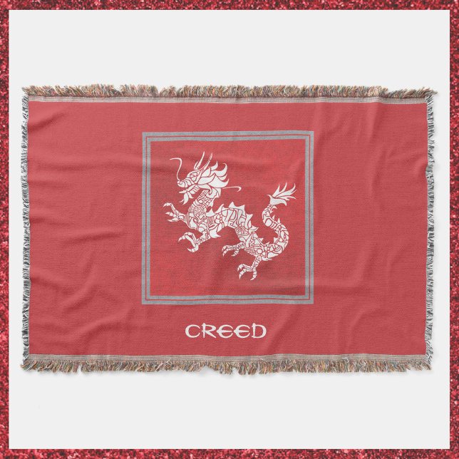 Striking Red and White Dragon Throw Blanket (Creator Uploaded)
