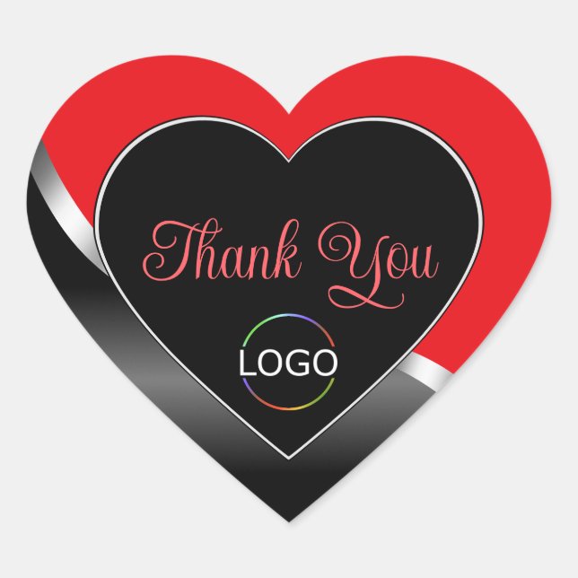 Striking Red Black Wavy Silver Logo Cute Thank You Heart Sticker (Front)