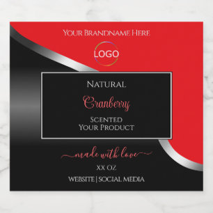 Striking Red Black Wavy Silver Logo Product Labels