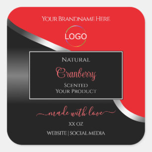Striking Red Black Wavy Silver Logo Product Labels