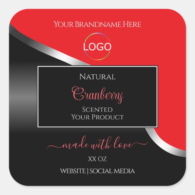 Striking Red Black Wavy Silver Logo Product Labels (Front)