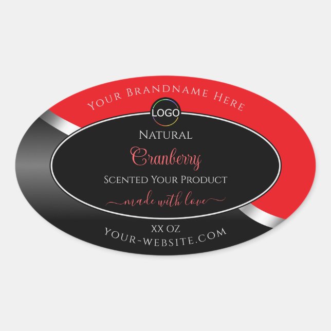 Striking Red Black Wavy Silver Logo Product Labels (Front)