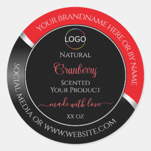 Striking Red Black Wavy Silver Logo Product Labels