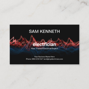 Striking Red Blue Electric Wave Electrician Business Card