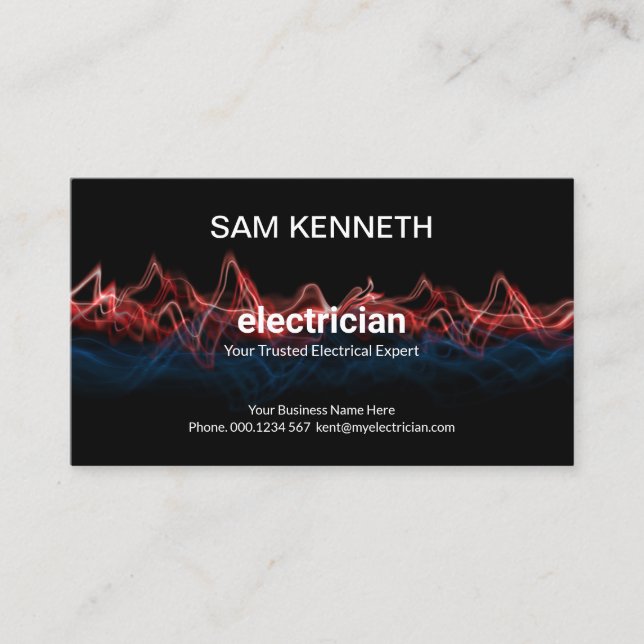 Striking Red Blue Electric Wave Electrician Business Card (Front)