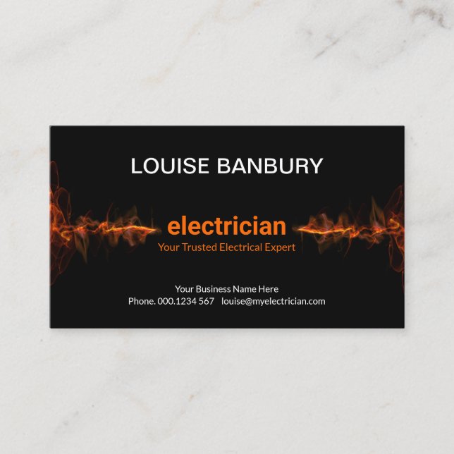 Striking Red Electric Lightning Electrician Business Card (Front)