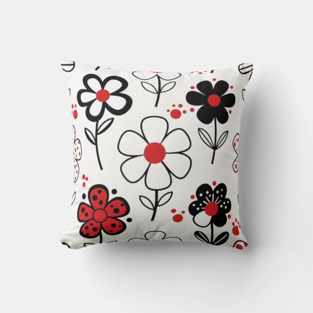 Striking Red Floral Accents Cushion (Front)