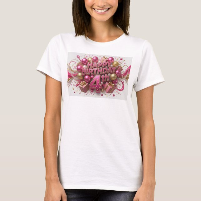 Striking Red HAPPY BIRTHDAY 4TH Graphic Tee (Front)